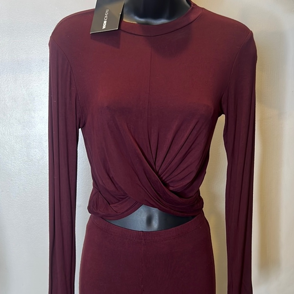 Burgundy Long Sleeve Twist Front Top & Pants